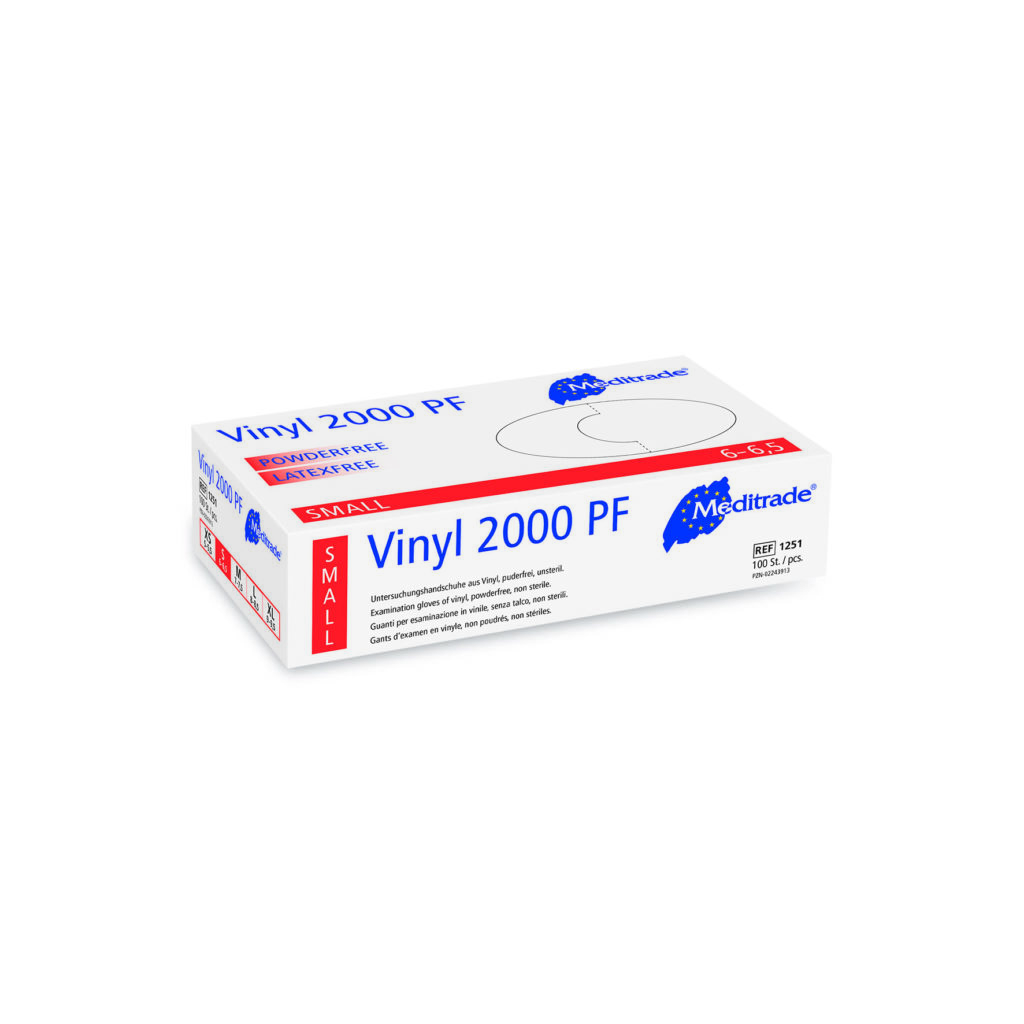 Meditrade Vinyl 2000 Clear Powder Free Gloves – 100 ST/PCS – Small – Purcho